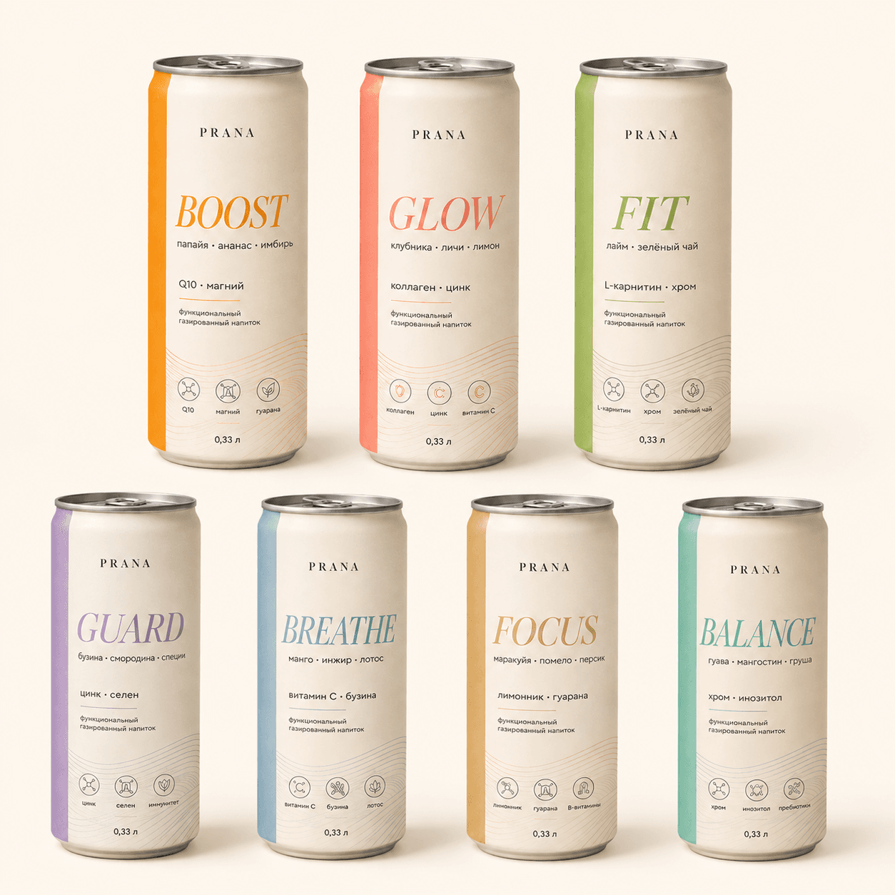 PRANA functional beverages lineup